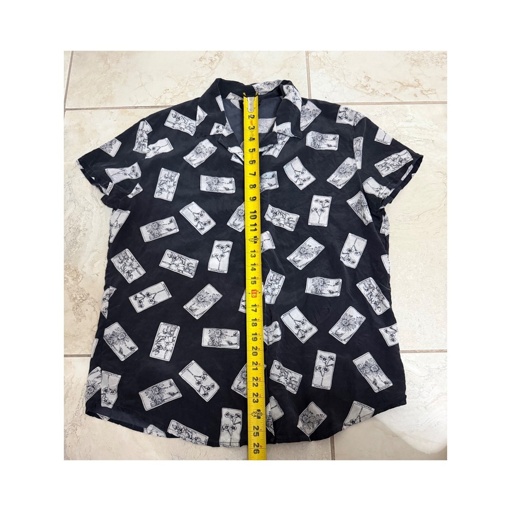 City Silk Womens 100% Silk Botanical Tarot Seed Packet Print Shirt Black Large - Picture 6 of 7